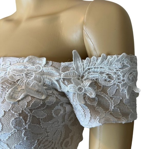 Sequin Hearts SZ XS Off White Two Piece Glitter Lace Gown Dress Lined Embroidery - Picture 6 of 16